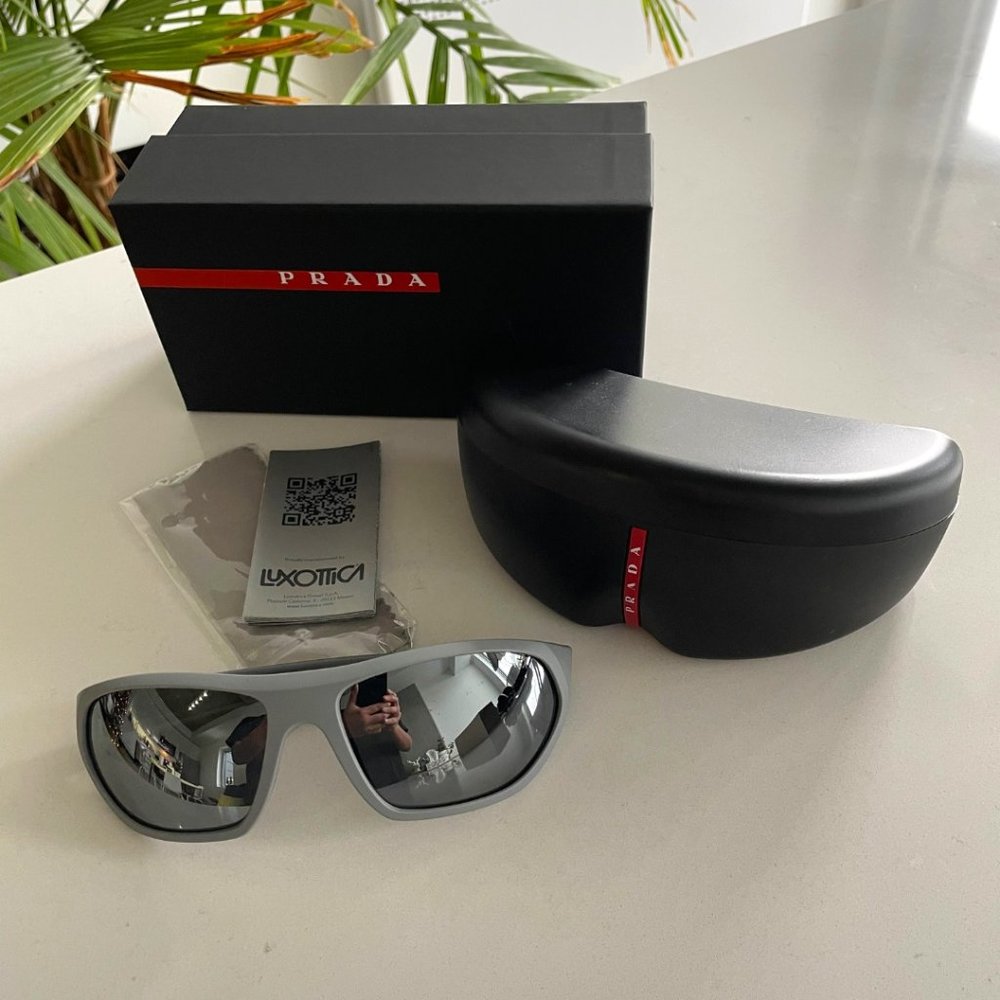 Prada Linea Rossa Wraparound Sunglasses Unisex PS 18US Matte Grey
